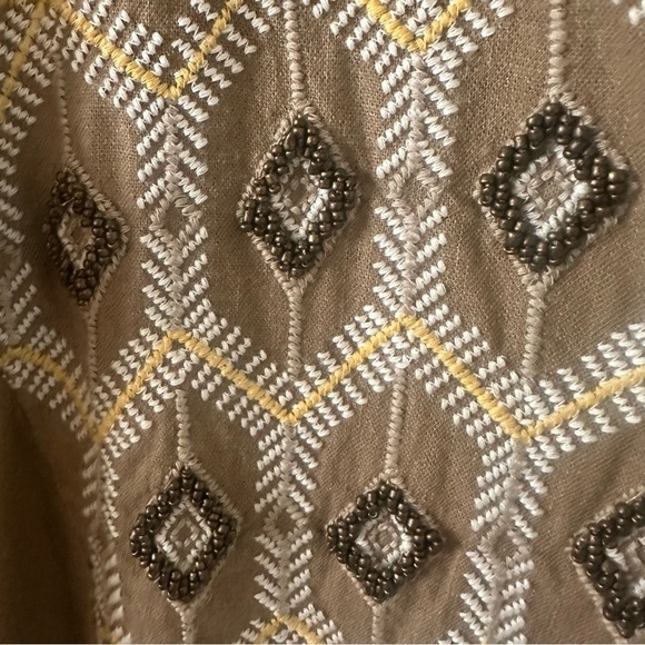 Chico’s Womens Jacket size L Beaded Boho Embroidered Cotton Khaki - Picture 2 of 12